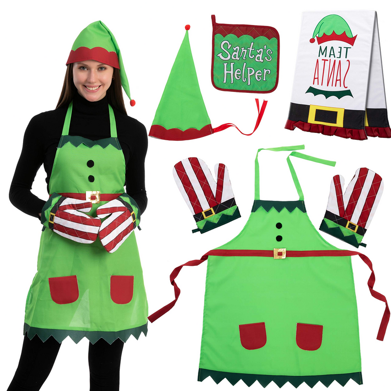 6 Piece Elf Christmas Kitchen Linens Accessories Set