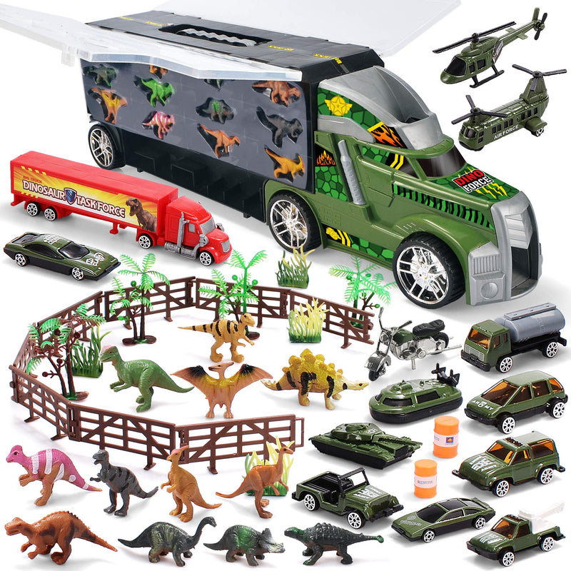 Dinosaur Transport Car Carrier Truck with 12 Pcs Dinosaur and 12 Pcs Cars