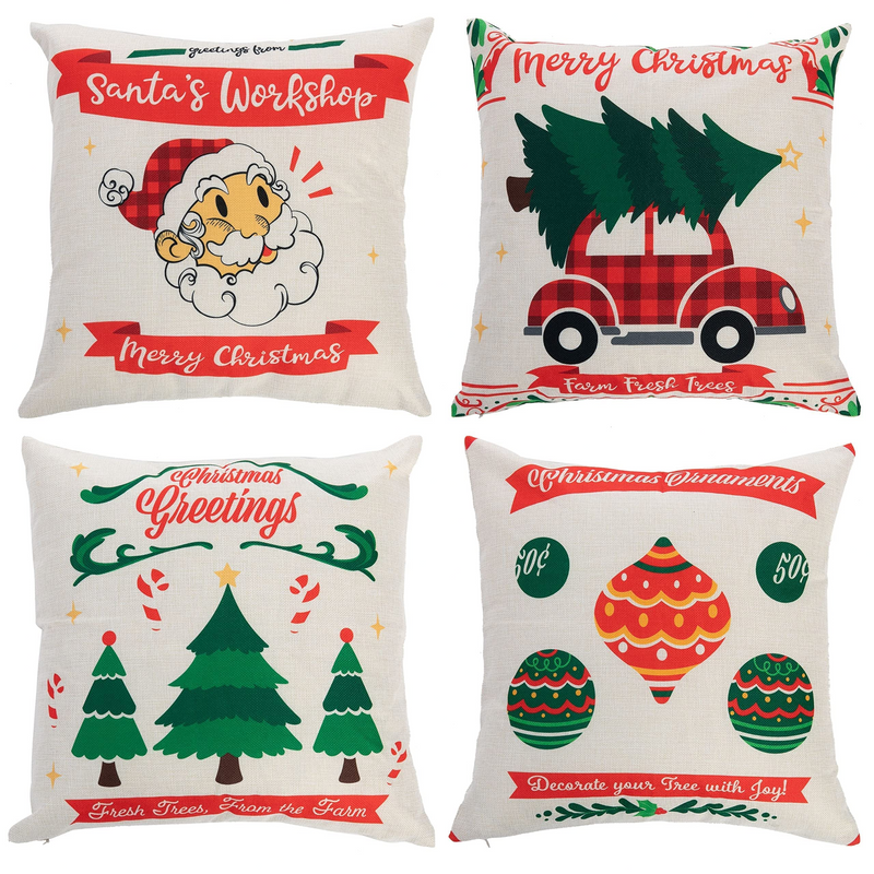 Christmas Farmhouse Pillow Cover, 4 Pcs