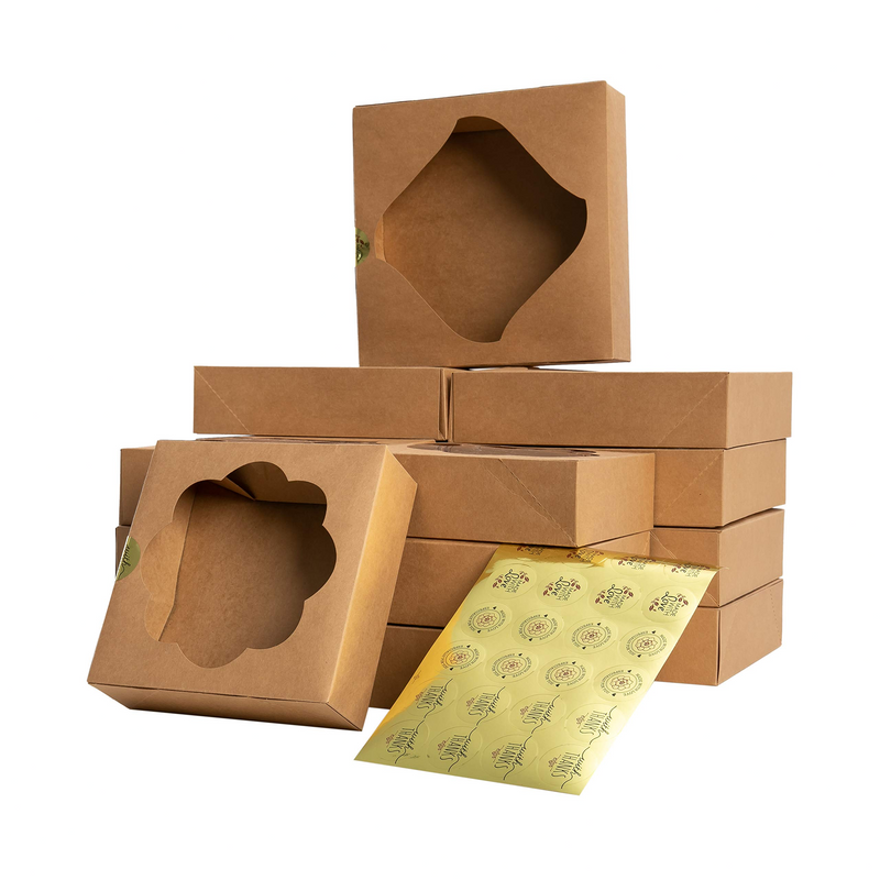 24 Pcs Kraft Bakery Boxes with Stickers