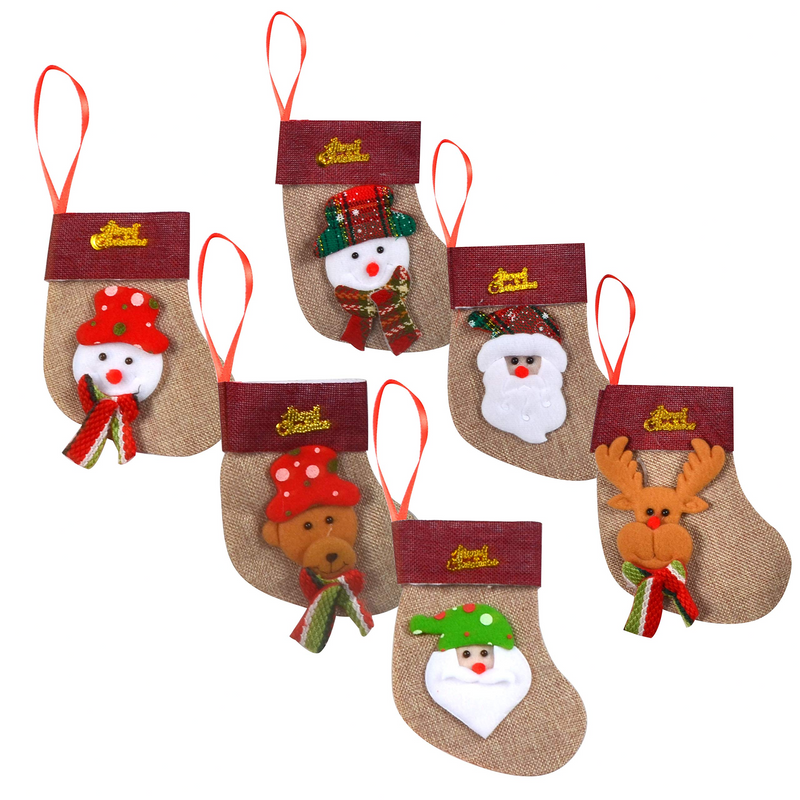 6.25in Burlap Mini Christmas Stockings, 12 Pack