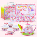 Unicorn Tin Teapot Set With Mermaid Case, 14 Pcs