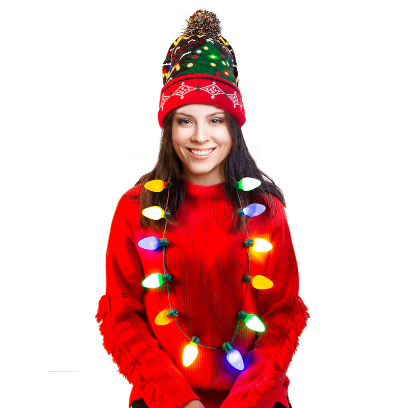 12 Bulb Necklace with Light Up Hat, 2 Pack