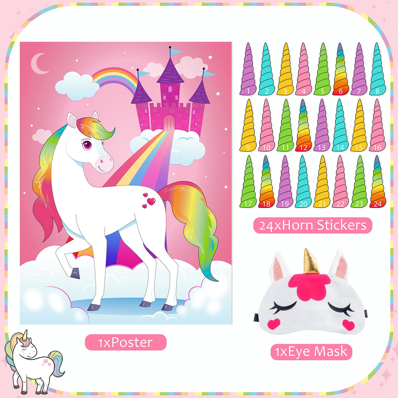 Unicorn Themed Pin The Horn Game with Stickers