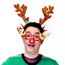 Reindeer Headband Set With Led Red Nose And Gold Glasses