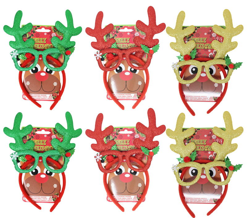 Reindeer Headbands (6 Pcs) with Glass Frames (6 Pcs), 12 Pcs