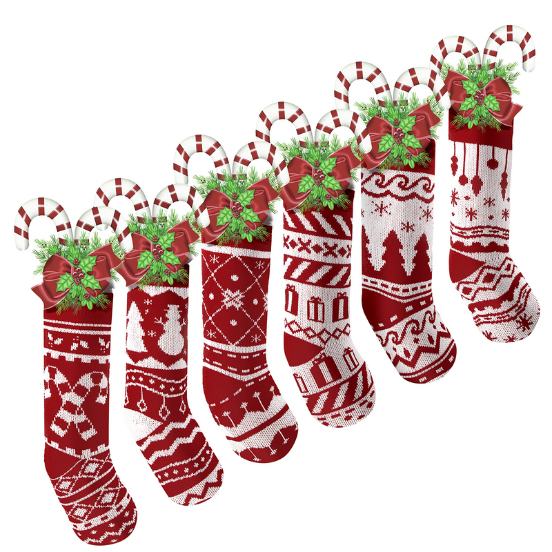 Christmas Stockings Knit Decorations, 6 Pack