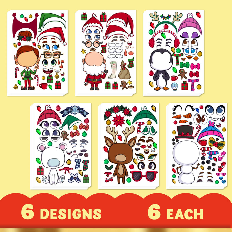 Make-a-face Christmas Sticker in 6 Designs, 36 Pcs