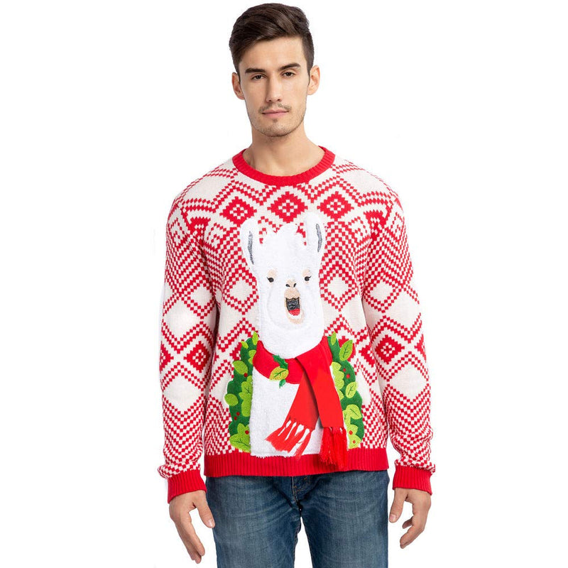 Christmas Sweaters Men's Ugly Sweater Fuzzy Llama Alpaca