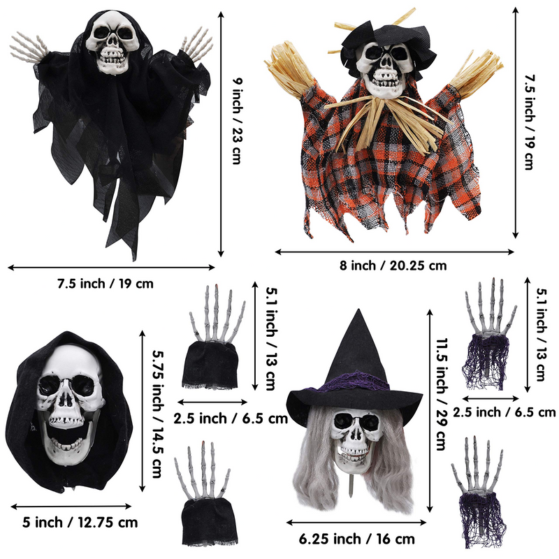 4 Pack Halloween Scary Pumpkin Stakes Decorations Kit