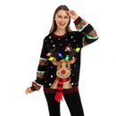 Black Color Reindeer Ugly Sweater with Light Bulbs