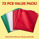 72 Sheet 20in x 20in Christmas Tissue Paper Assortment (Red, Green & White)