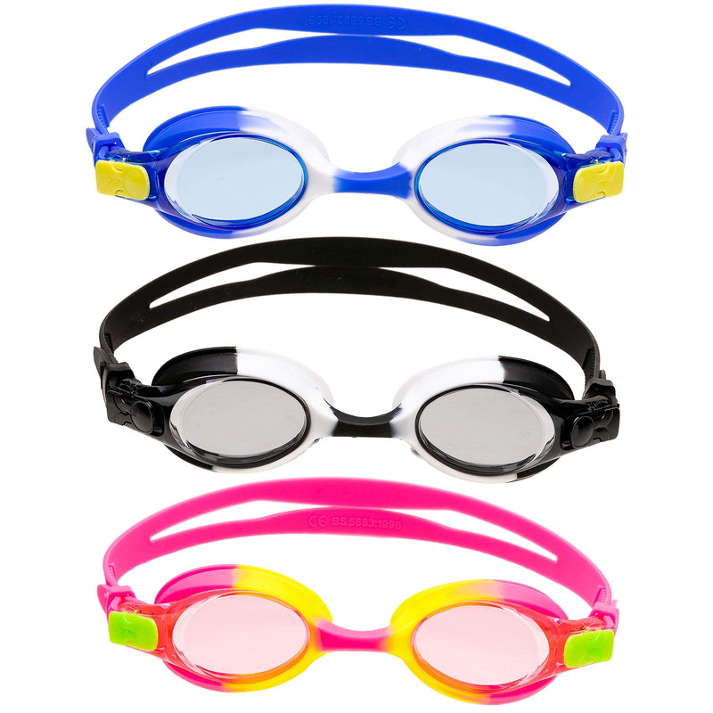 SLOOSH - Kids Swim Goggle (Blue, Black & Pink), 3 Pack