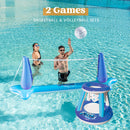 SLOOSH - Inflatable Volleyball Net & Basketball Hoops Pool Float Set, Blue