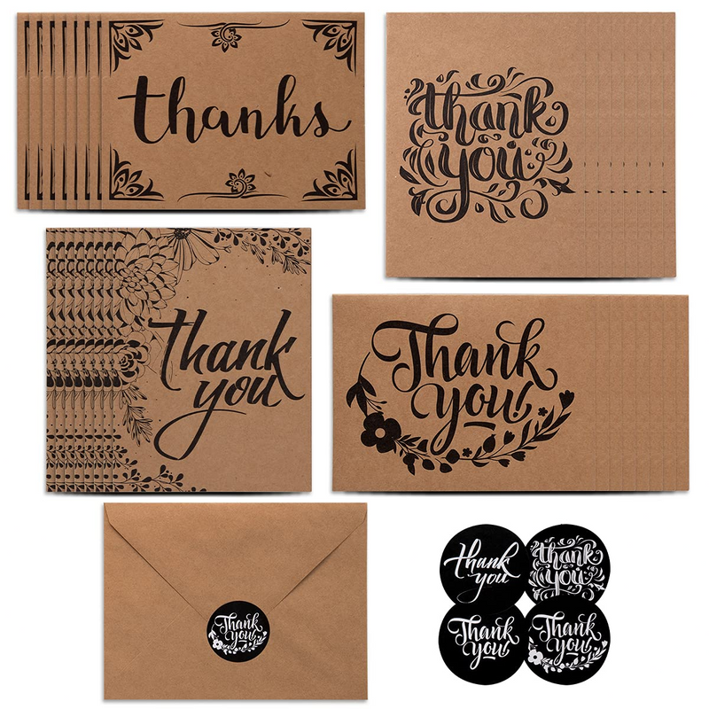 Silver Foil Kraft Paper Thank You Card, 72 Pcs