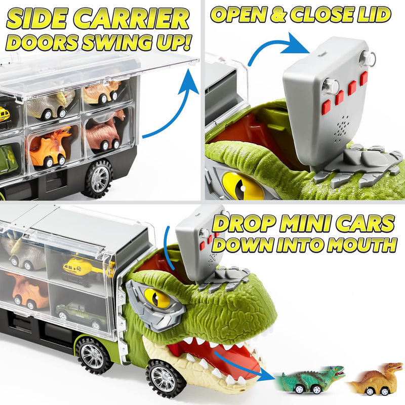 Dinosaur Toys for Kids Dinosaur Carrier Playset 3 Pull Back Car