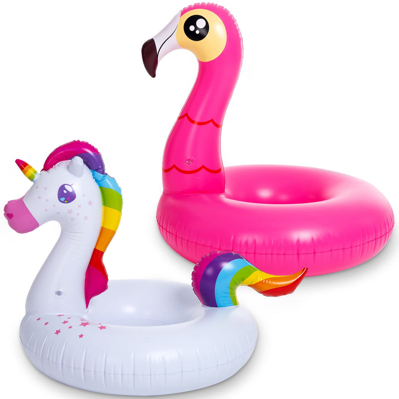 Sloosh 39in Unicorn And Flamingo Pool Float Bundle, Pcs