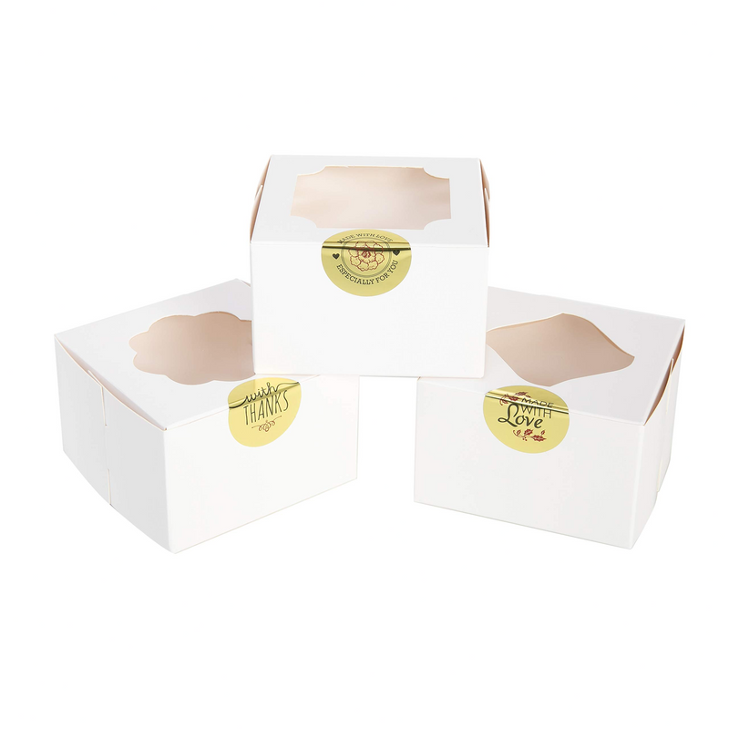 Joyin 4" White Cake Pie Box, 60 Pcs with Stickers