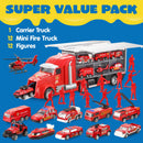 25 in 1 Fire Rescue Carrier Truck Toy Set with 12 Diecast Vehicles & 12 Figures