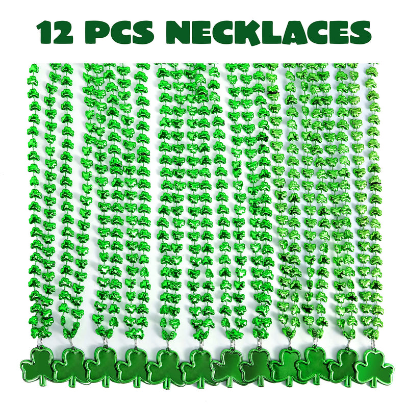 12Pcs Shamrock Green Beaded Necklaces