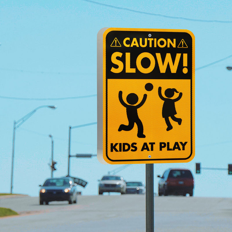 Slow Down Kids Playing Reflective Aluminum Safety Sign