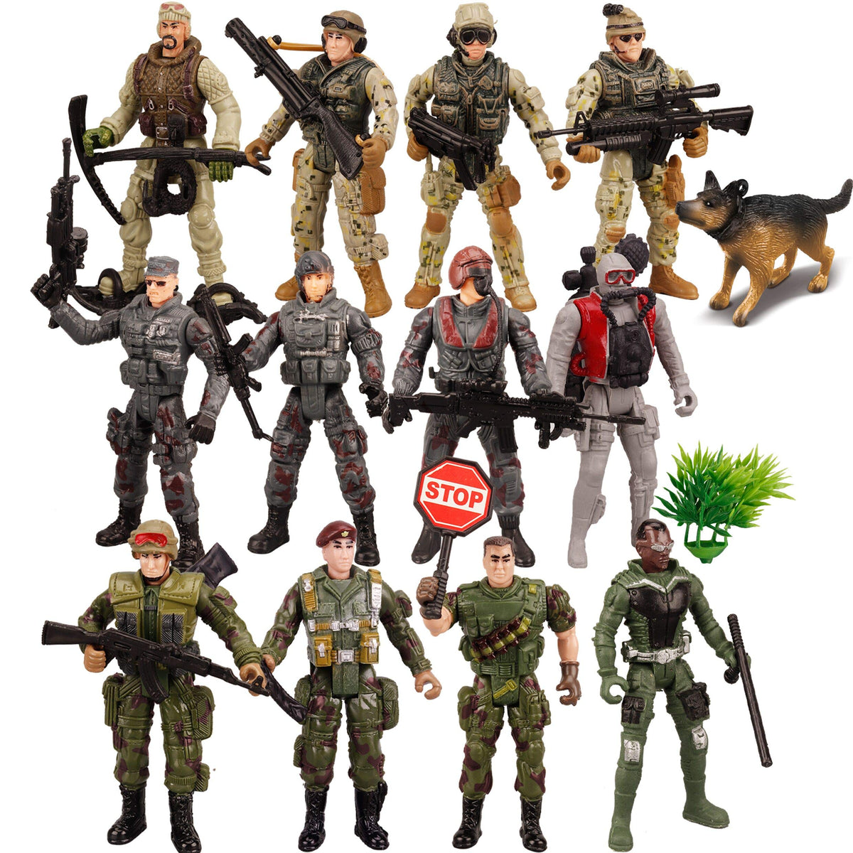 Set Giocattoli Militari JOYIN 16 Pezzi – 12 Figure Soldati Esercito, Marina E SWAT, 2 Fortini, 1 Cane E Targhetta – Per Gioco Di Ruolo E Battaglie - 3