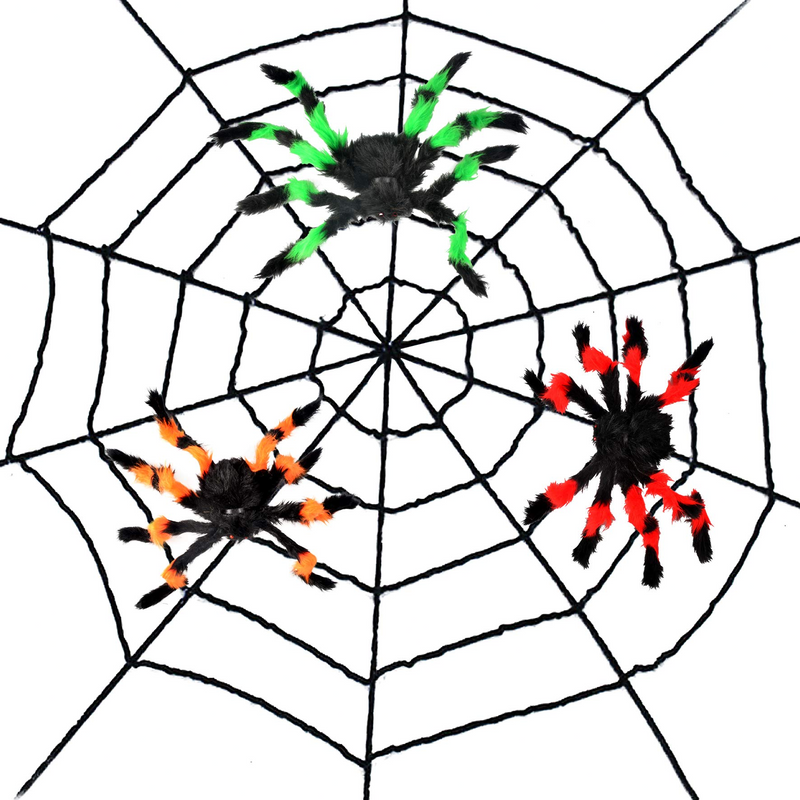 Colored Giant Halloween Spiders with Black Spider Web,