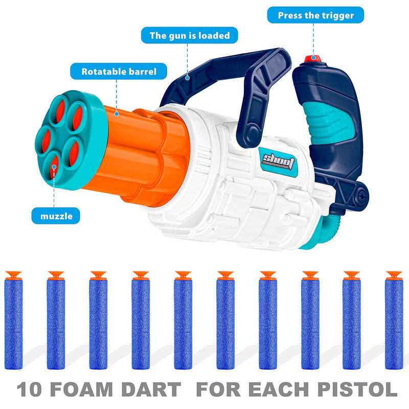 2 Packs Toy Blaster Guns with 5-Dart Rotating Barrel