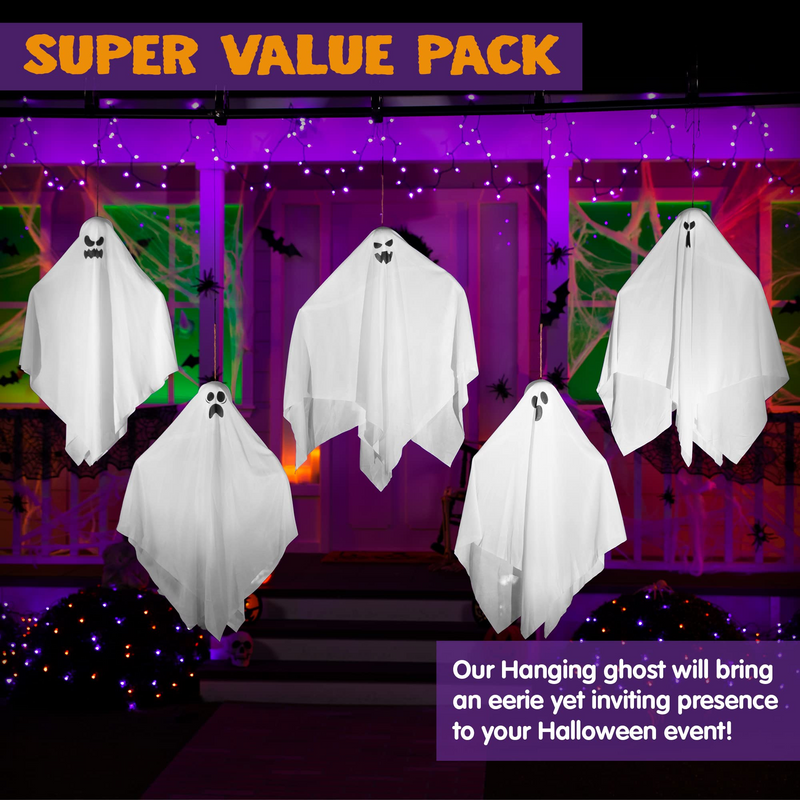 27.5" Halloween Hanging Ghosts, 5 Pack