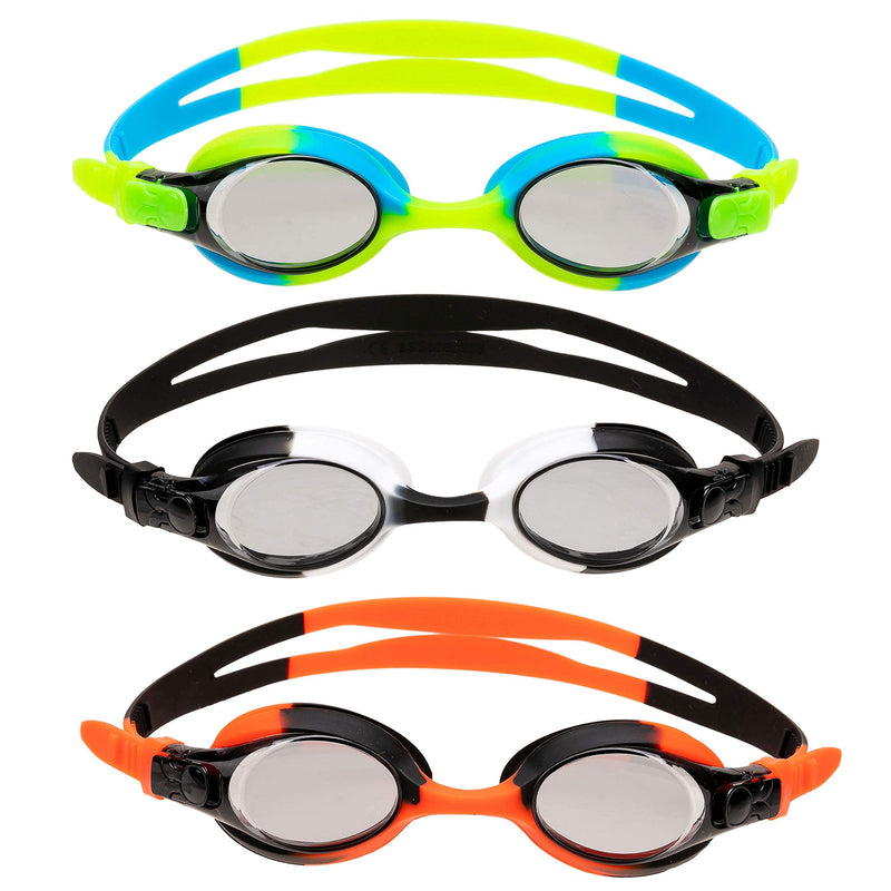 3 Pack Kids Swimming Goggles (Black, Red & Green)