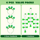 6 Pcs Shamrock LED Light Up Headband and Necklace