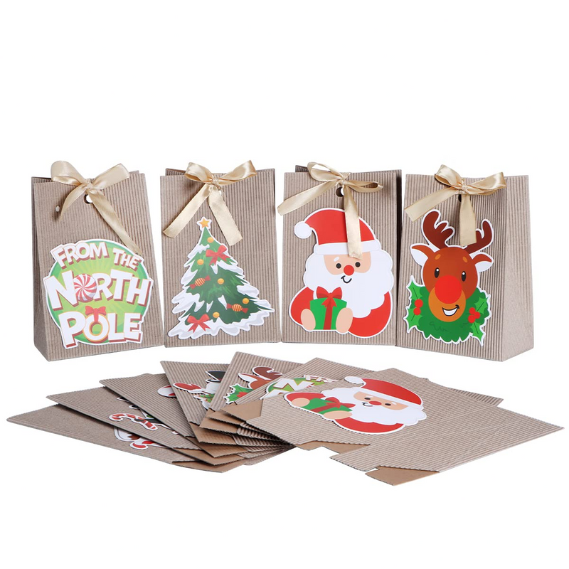 Paper Gift Bags with Silk Ribbon, 24 Pcs