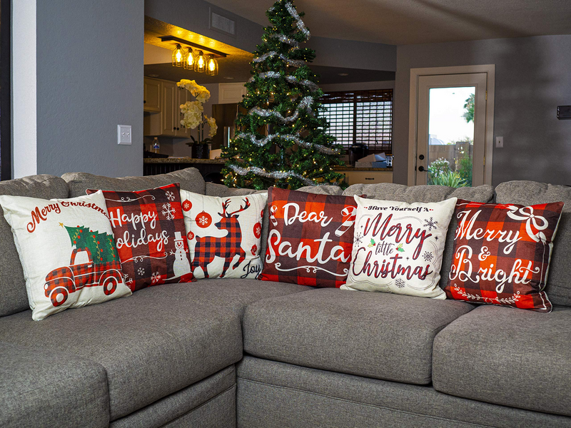 Christmas Buffalo Pillow Covers, 6 Pcs