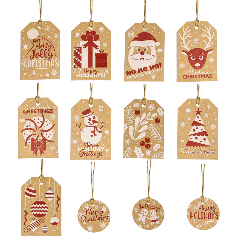 144 Pcs Assorted Kraft Paper Gift Tags with Prints