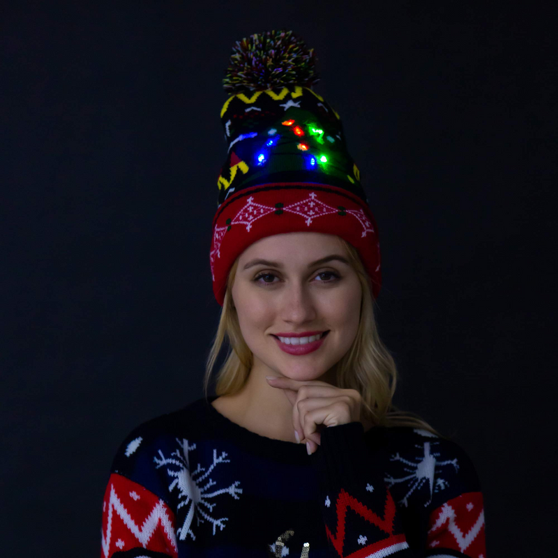 Christmas Light Up Knitted Beanie Cap