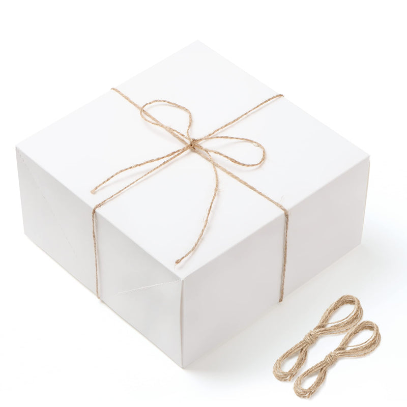 White Paper Gift Boxes with Hemp Ropes, 15 Pcs