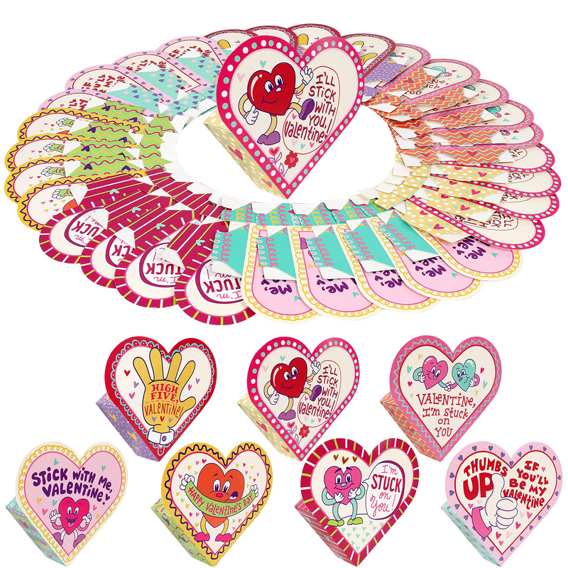 28Pcs Kids Valentines Cards with Sticky Toys in Boxes-Classroom Exchange Gifts