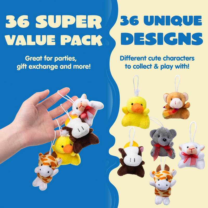 36Pcs Mini Plush Animal Toy Set 2.5in to 3in (NO EGG SHELLS)