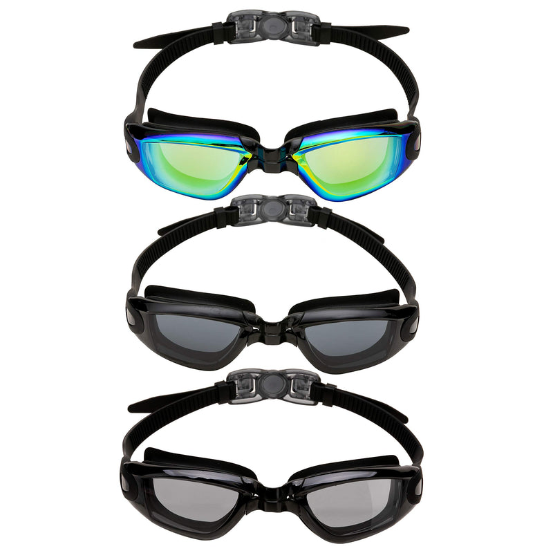 Adults Swimming Goggles (Aqua, Black & Dark Black), 3 Pack