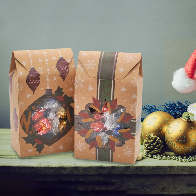 24 Foiled Kraft Christmas Cookie Treat Boxes Bulk