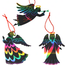 Rainbow Color Scratch Angel Ornaments, 48 Pcs