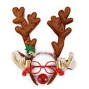 Reindeer Headband Set With Led Red Nose And Gold Glasses