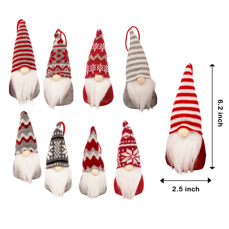6 Inch Gnome Ornaments Set, 9 Pcs