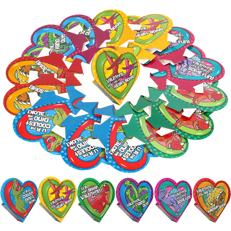 12Pcs Kids Valentines Cards with Dinosaur Building Blocks in Boxes-Classroom Exchange Gifts
