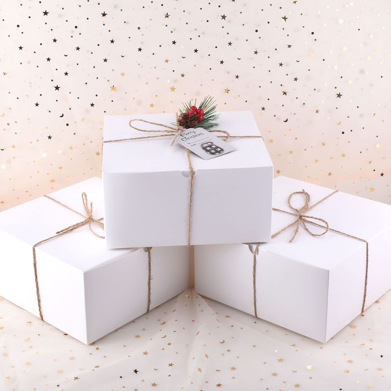 White Gift Set of Boxes with Twines and Grass, 16 Pcs