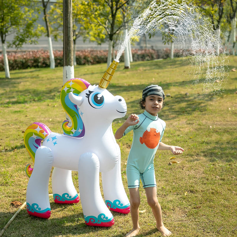 SLOOSH - 4 ft. Inflatable Rainbow Unicorn Yard Sprinkler (Green)