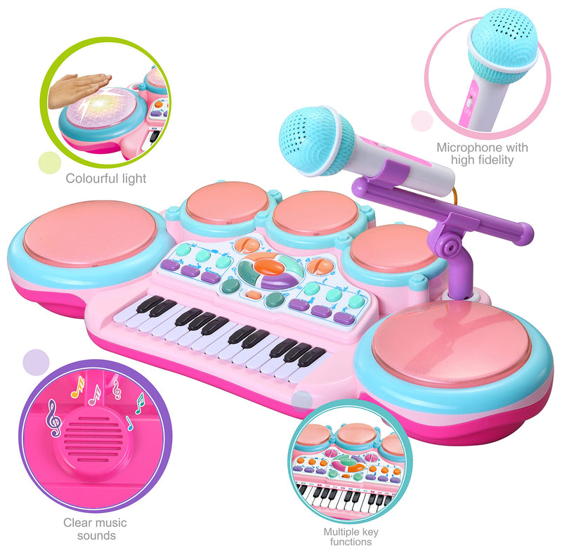 24-Key Large Piano Toy with Drum