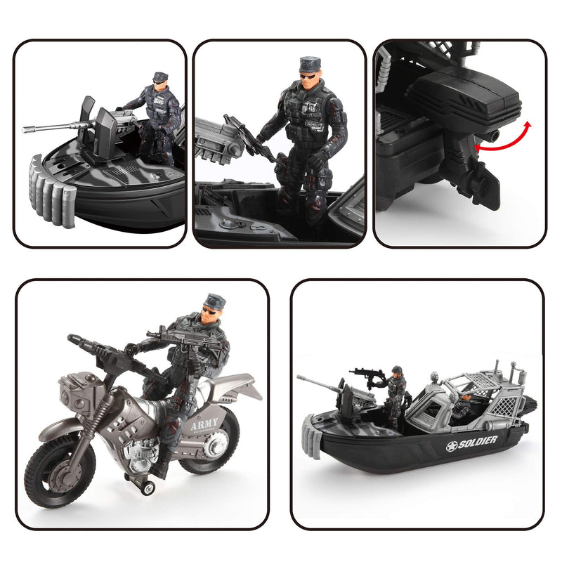Combat Boat And Military Vehicle Toys, 9 Pcs
