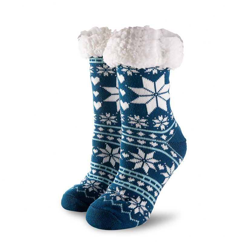 2 Pack Women's Christmas Slipper Socks Christmas Stockings (Blue & Purple)