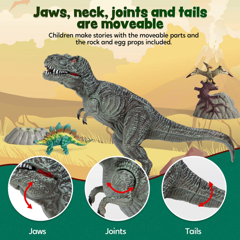 6in to 9in Realistic Dinosaur Figures with Movable Jaws, 18 Pcs